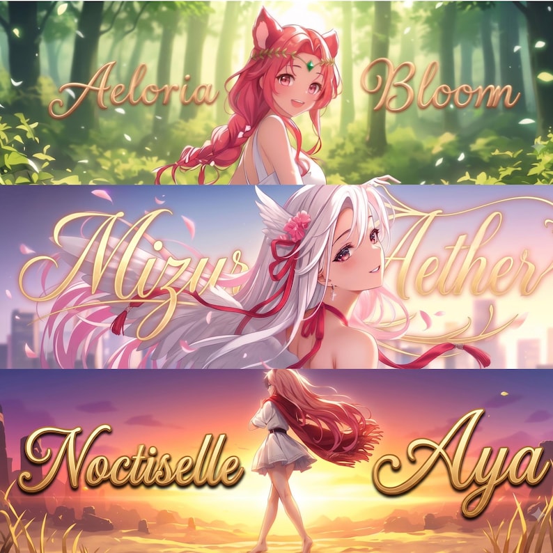Custom kawaii anime banner for Twitch and YouTube, pastel pink and lavender color palette with chibi character peeking from corner, streaming profile header design