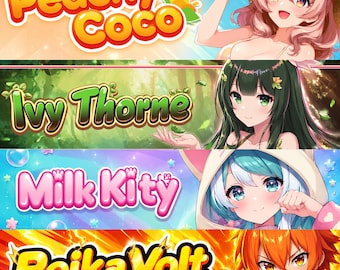Banner de anime para vtubers, Twitch, Twitter e Discord. Banner personalizado para Twitch, banner para streaming, banner para YouTube. Personalize seu banner.