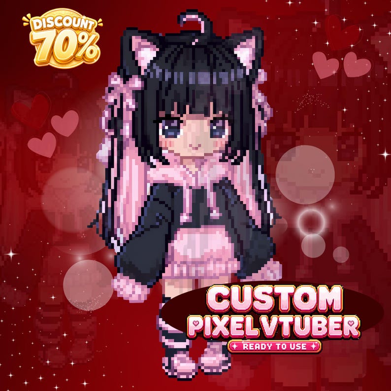 Custom VTuber Pixel Art, Anime Pixel Avatar for Streamers, Personalized VTuber Character Design, Twitch and YouTube Content Creator Branding, Chibi Pixel Commission