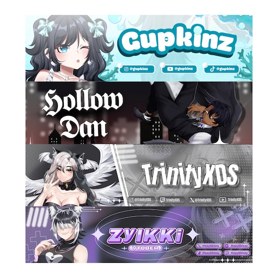 Anime Banner header for vtuber, twitch, twitter, discord Custom Twitch banner, Streaming Banner, Youtube Banner, Customize Banner