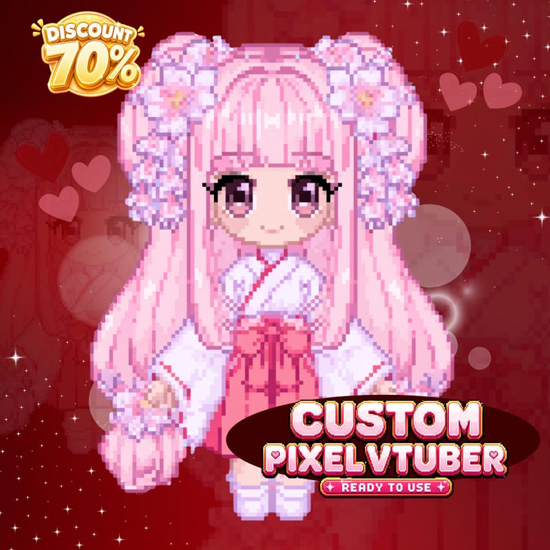 Custom VTuber Pixel Art, Anime Pixel Avatar for Streamers, Personalized VTuber Character Design, Twitch and YouTube Content Creator Branding, Chibi Pixel Commission