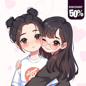 Custom Anime Chibi Portrait | personalized gifts potrait | Couples Portrait | Couple Caricature, Couple Gift, Anniversary, Wedding Gift
