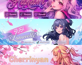 Anime Banner header for vtuber, twitch, twitter, discord Custom Twitch banner, Streaming Banner, Youtube Banner, Customize Banner