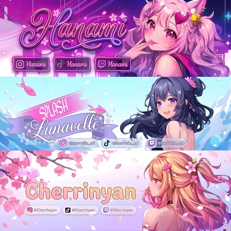 Custom anime VTuber banner in gothic dark style, red moon and black roses background, high resolution design for Twitch YouTube and X profile header