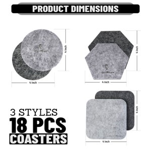 Set Of 4 Handmade Grey Felt Coasters - 7mm Thick, Simple Circle Design, Made In Eire