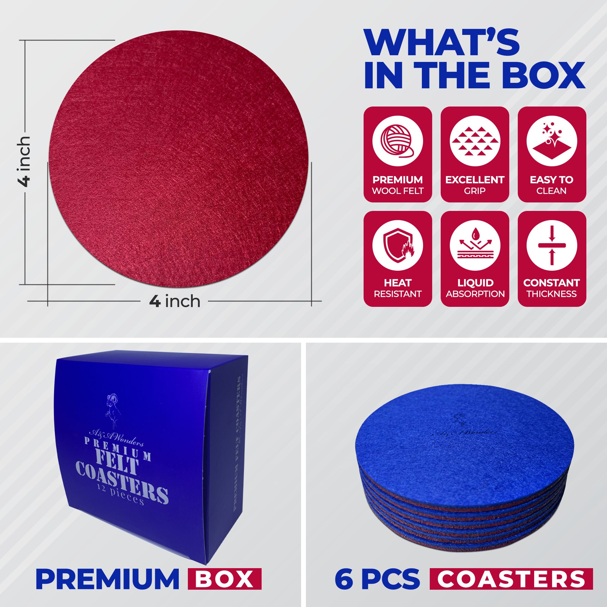 Premium Felt Coasters for Drink, Absorbent Felt Protects Furniture ...
