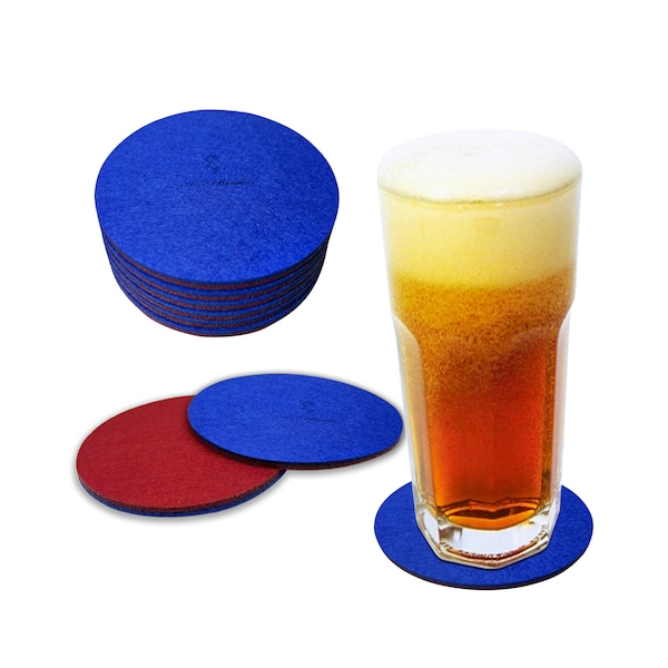 Premium Felt Coasters for Drink, Absorbent Felt Protects Furniture, Table, Desk 4x4 Inch by AA Wonders (Circle, Wine Red/Royal Blue)