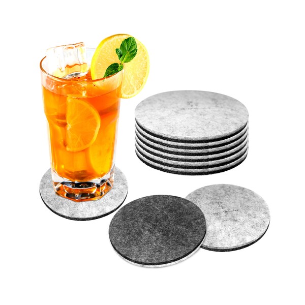 Set Of 10 Felt Coasters With Holder - Protect Tables & Furniture From Drink Rings