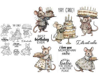 Happy Birthday Cakes Cute Mouse Pastry Dessert Clear Stamp Metal Cutting Dies For Card Making DIY Scrapbooking Supplies For Albums Crafts