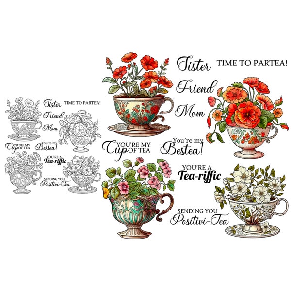 Blooming Flowers In Vintage Tea Cups Clear Stamps And Metal Cutting Dies Set For Card Making DIY Scrapbooking Supplies For Albums Crafts