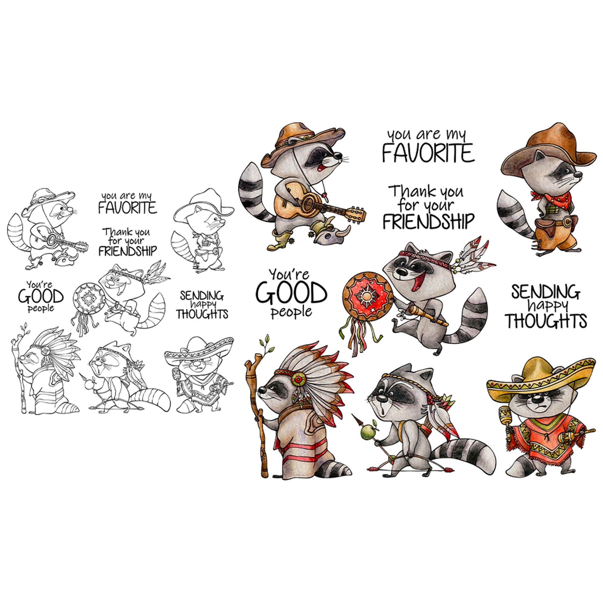 Ancient Tribe Style Cartoon Raccoons Stamps Cutting Dies for Card