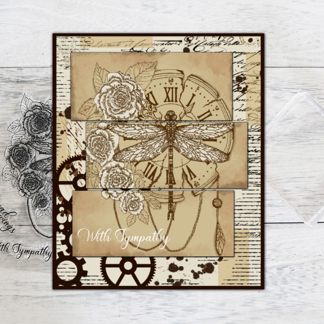 Dragonfly Clock Roses Vintage Roses Flowers and Dragonfly Clock Clear Stamps for Cards Albums ...