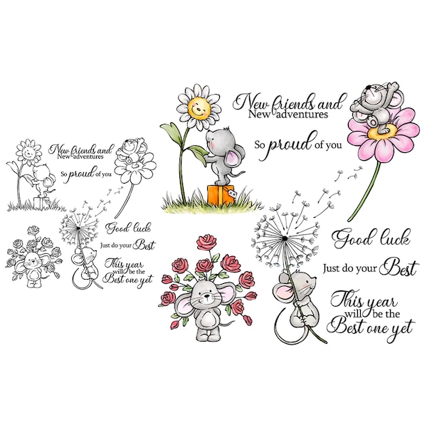 Cute Little Mice And Flowers Floral Clear Stamps And Metal Cutting Dies Set For Card Making DIY Albums Crafts Decor Scrapbooking Supplies