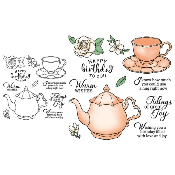 Flowers Tea Time And Set Pot Vintage Clear Stamps And Dies For Albums Crafts Making DIY Scrapbooking Supplies Silicone Stamps Metal Dies Set