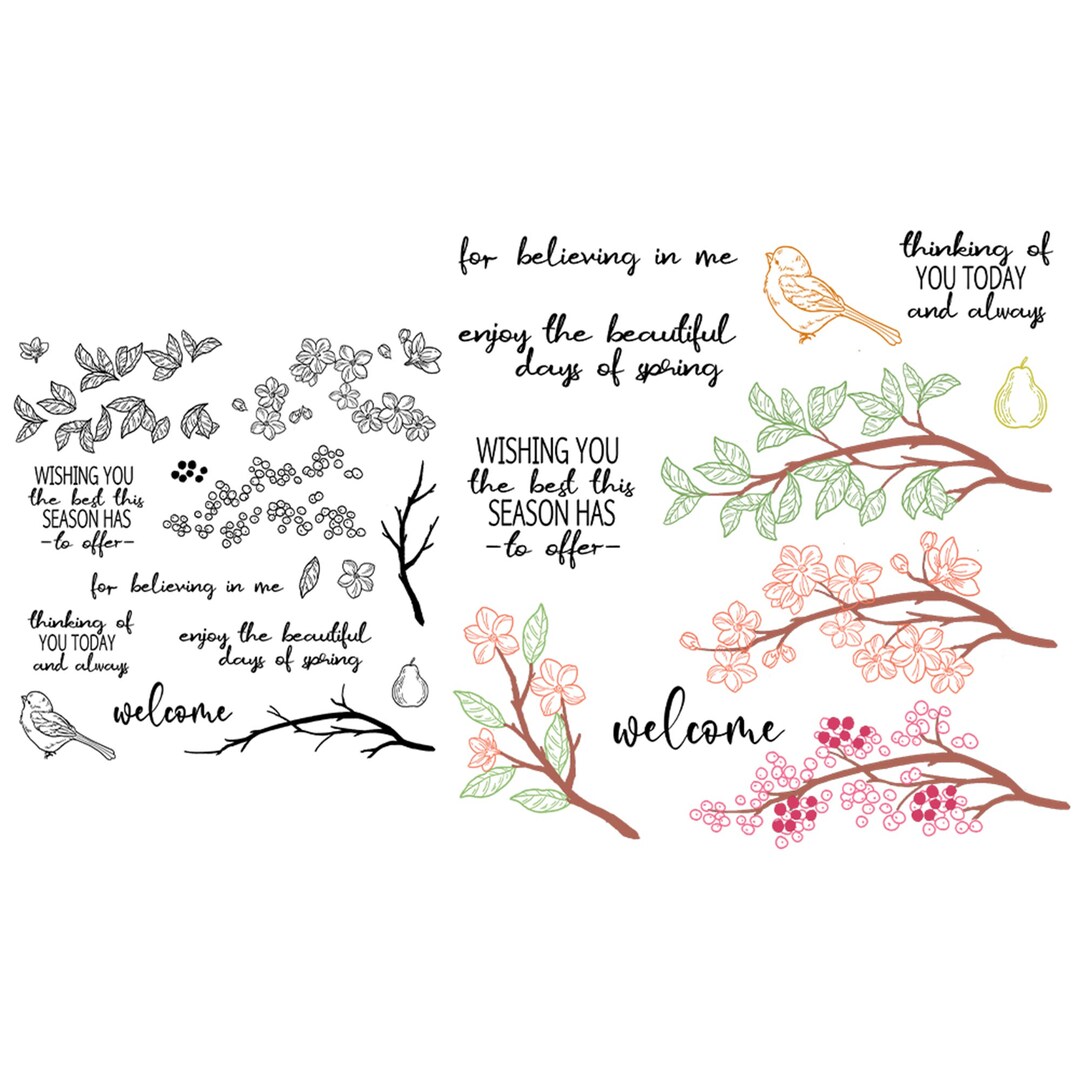 Branches Flowers Floral Bird Stamps and Dies Set for Cards Albums ...