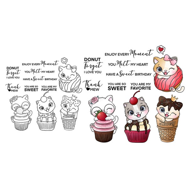 Cute Kitty Cats And Sweet Birthday Cupcakes Stamps Dies Set For Card Making DIY Clear Stamps And Metal Cut Dies Scrapbooking For Albums