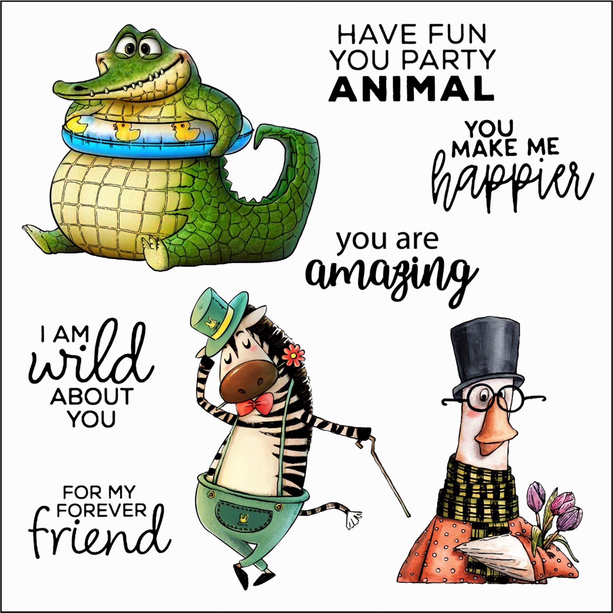 Funny Gentle Animals Crocodile Zebra and Duck Clear Stamp and Cutting