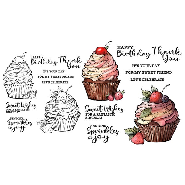 Happy Birthday Sweet Cupcake Dessert Stamps And Dies Set For Card Making DIY Scrapbooking Supplies Clear Stamps Metal Cutting Dies For Decor