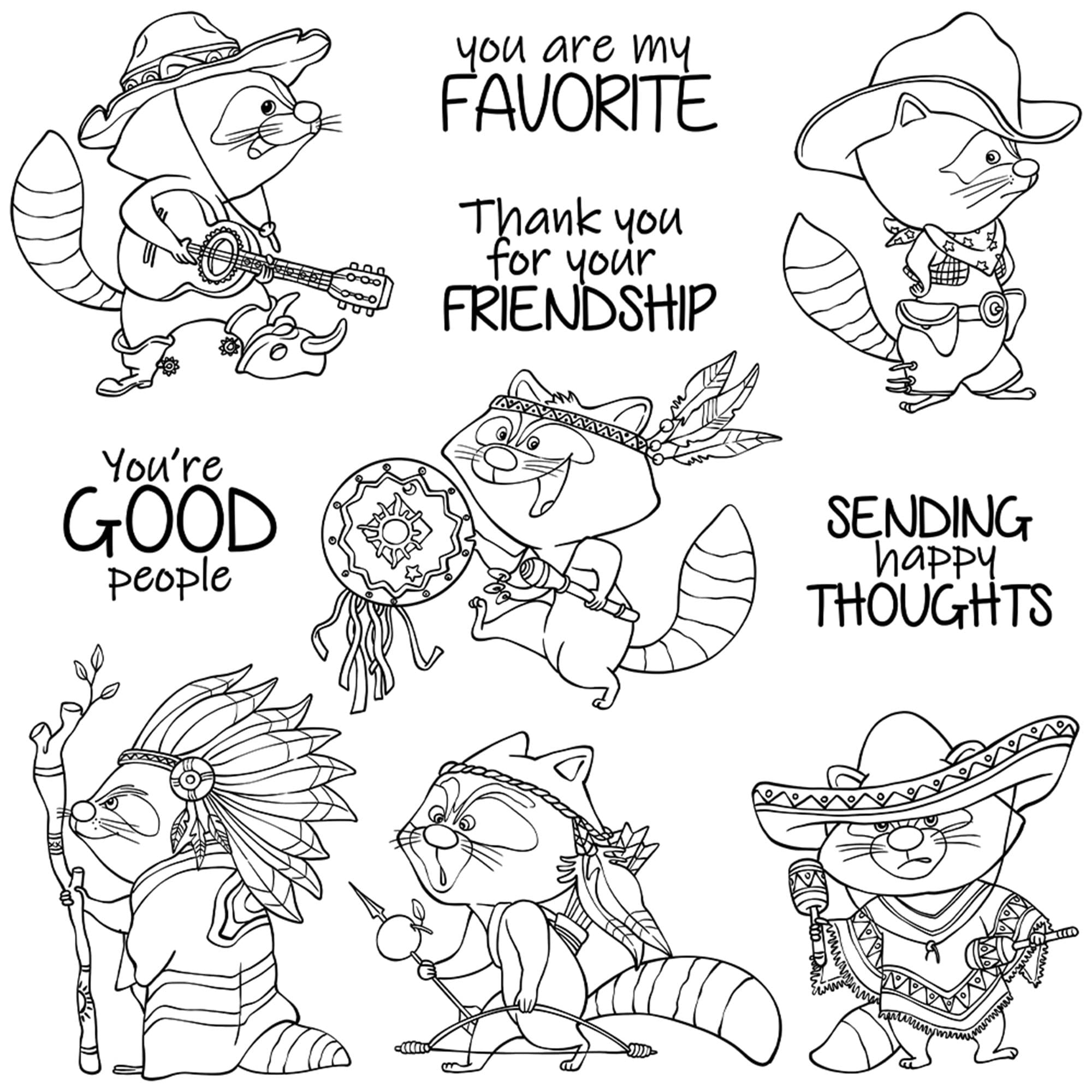 Ancient Tribe Style Cartoon Raccoons Stamps Cutting Dies for Card