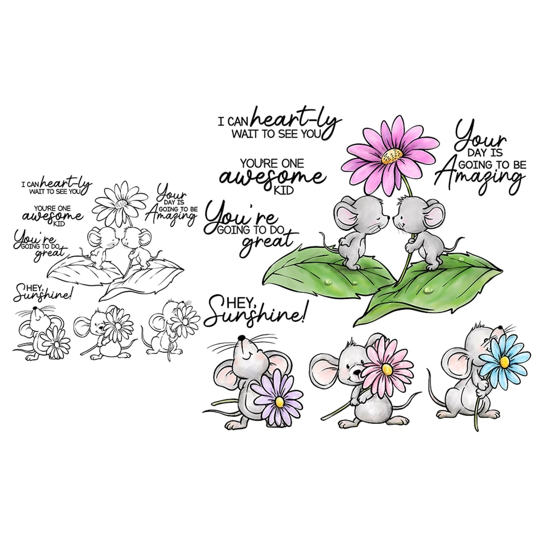 Kawaii Mouse Little Mice and Flowers Clear Stamps and Metal Cutting ...
