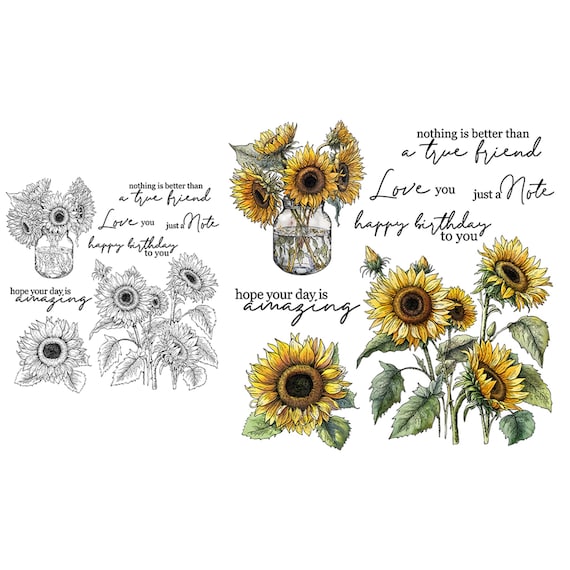 Sunflowers Stamps Scrapbooking  Silicone Stamps Vintage Happy