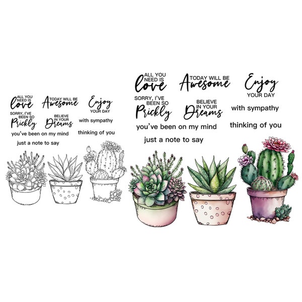 Garden Potted Cactus Plants Stamps Dies Set For Card Making DIY Scrapbooking Supplies Clear Stamp And Metal Cut Dies For Crafts Decor