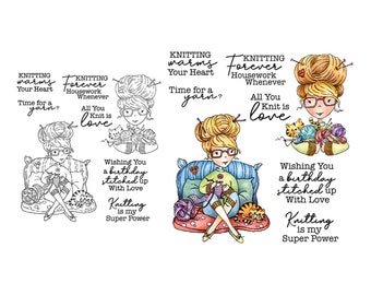 Knitting Women On Soft Sofa Stamps Dies Set For Card Making DIY Clear Stamps And Metal Cut Dies Scrapbooking Supplies For Albums Crafts