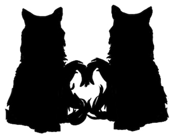 Fluffy Sitting 2 Cat Heart Tail Silhouette Graphic PNG y SVG Digital Download Imágenes prediseñadas dibujadas a mano