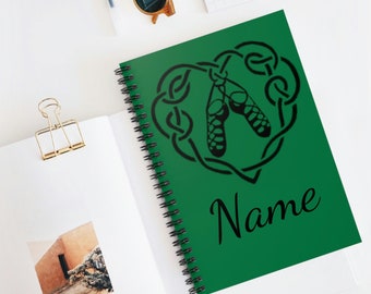 Personalize Spiral Notebook - Ruled Line Green Irish Dance Soft Shoe Ghillies