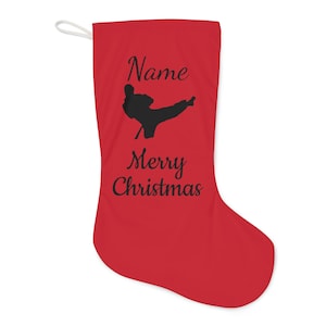 Personalized Karate Kick Red Christmas Santa Stocking