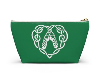 Green and White Celtic knot Irish Dancing Ghillies soft shoe feis make-up bag mulit-size
