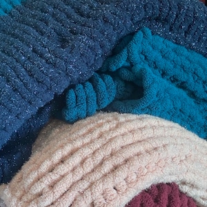 Warm Soft chunky chenille hand knit solid, ombre, glittery, Blanket Throw Handmade (many color/sizes) by CreativeFindsByKerry