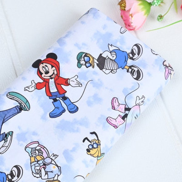 Mickey Minnie Mouse Fabric Donald Duck Goofy Fabric Cartoon Anime Cotton Fabric By The Half Yard