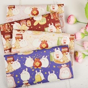 Lucky Rabbit Fabric Cute Rabbit Fabric 100% Cotton Fabric By The Half Yard