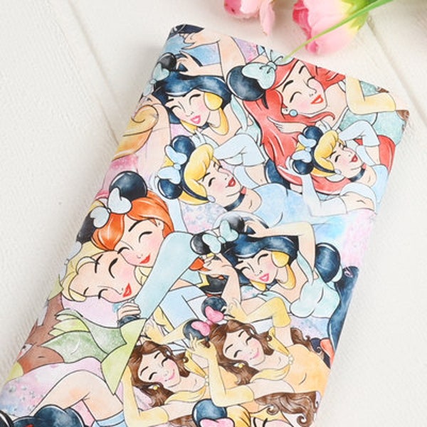 Disney Multi Princess Fabric Cinderella Ariel Snow White Fabric Cartoon Anime Cotton Fabric By The Half Yard