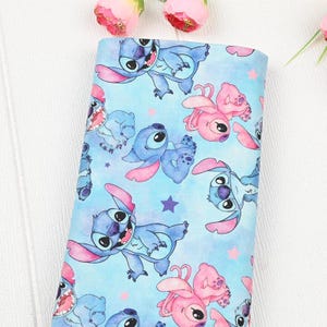 Stitch and Angel Stoff Blau Koala Stoff Cartoon Anime Baumwollstoff Halbe Meter