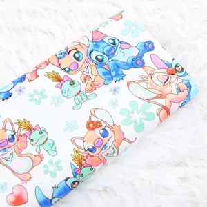 Stitch and Angel Fabric Blue Koala Fabric Cartoon Anime Cotton Fabric By The Half Yard