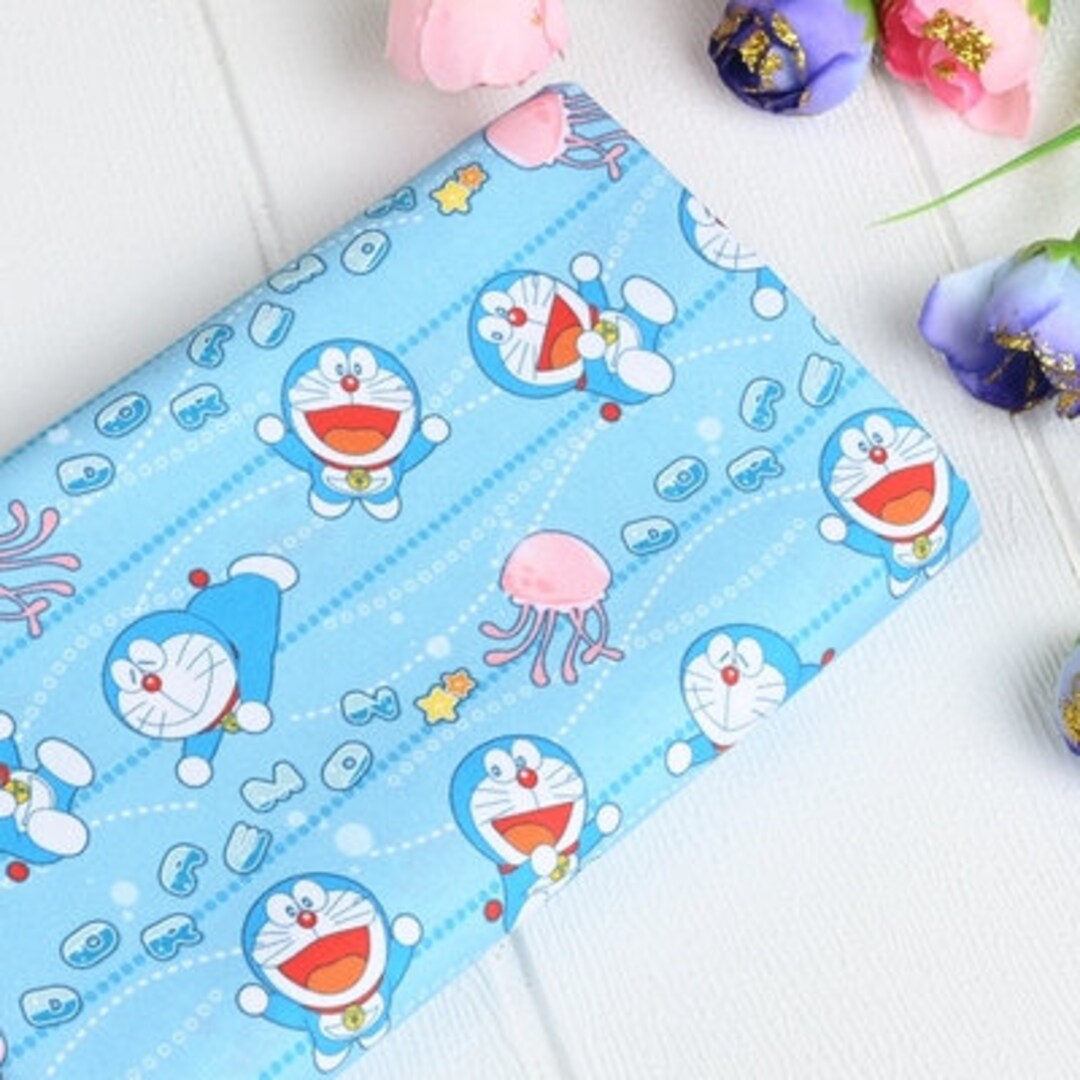 Doraemon Fabric Blue Cartoon Pokonyan Cat Fabric Japanese Etsy