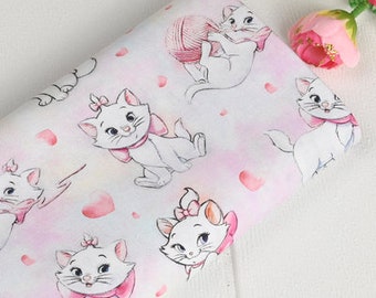 Marie Cat Fabric Valentine&#39;s Fabric Pink Disney Cat Fabric Anime Cotton Fabric By The Half Yard