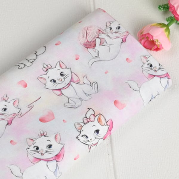 Marie Cat Fabric Valentine's Fabric Pink Disney Cat Fabric Anime Cotton Fabric By The Half Yard
