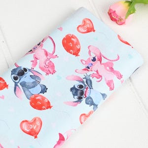 Stitch and Angel Stoff Blau Koala Stoff Cartoon Anime Baumwollstoff Halbe Meter