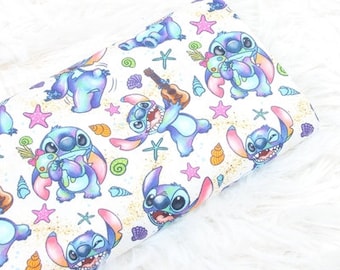 Stitch Fabric Blue Koala Play Guitar Fabric Anime Cotton Fabric By The Half Yard