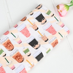 Bubble tea Fabric Cartoon Anime Cotton Fabric By The Half Yard