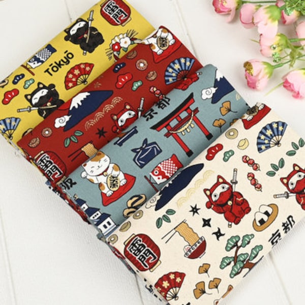 Japanese Fabric Lucky Cat Fabric Fortune Cat Anime Cotton Fabric By The Half Yard