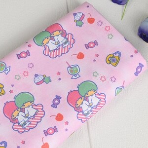 Little Twin Star Fabric Pink Kiki and Lala Fabric Japanese Anime Fabric Anime Cotton Fabric By The Half Yard