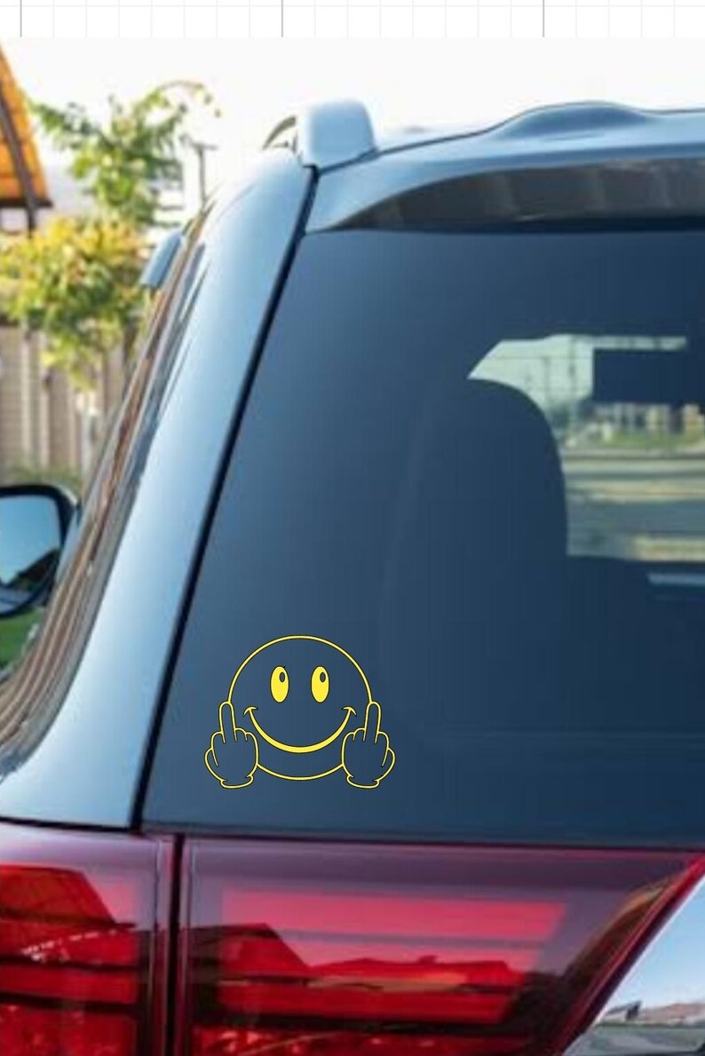Middle Finger Smiley Car Decal | Holographic Glow in the Dark Vinyl ...