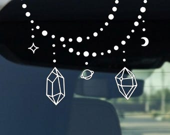 Celestial Faux Bead Moon & Stars, Crystals, Mushroom | Vinyl Decal Sticker (Car Window or Mirror) Gothic, Witchy, Cottagecore Magic Vibes