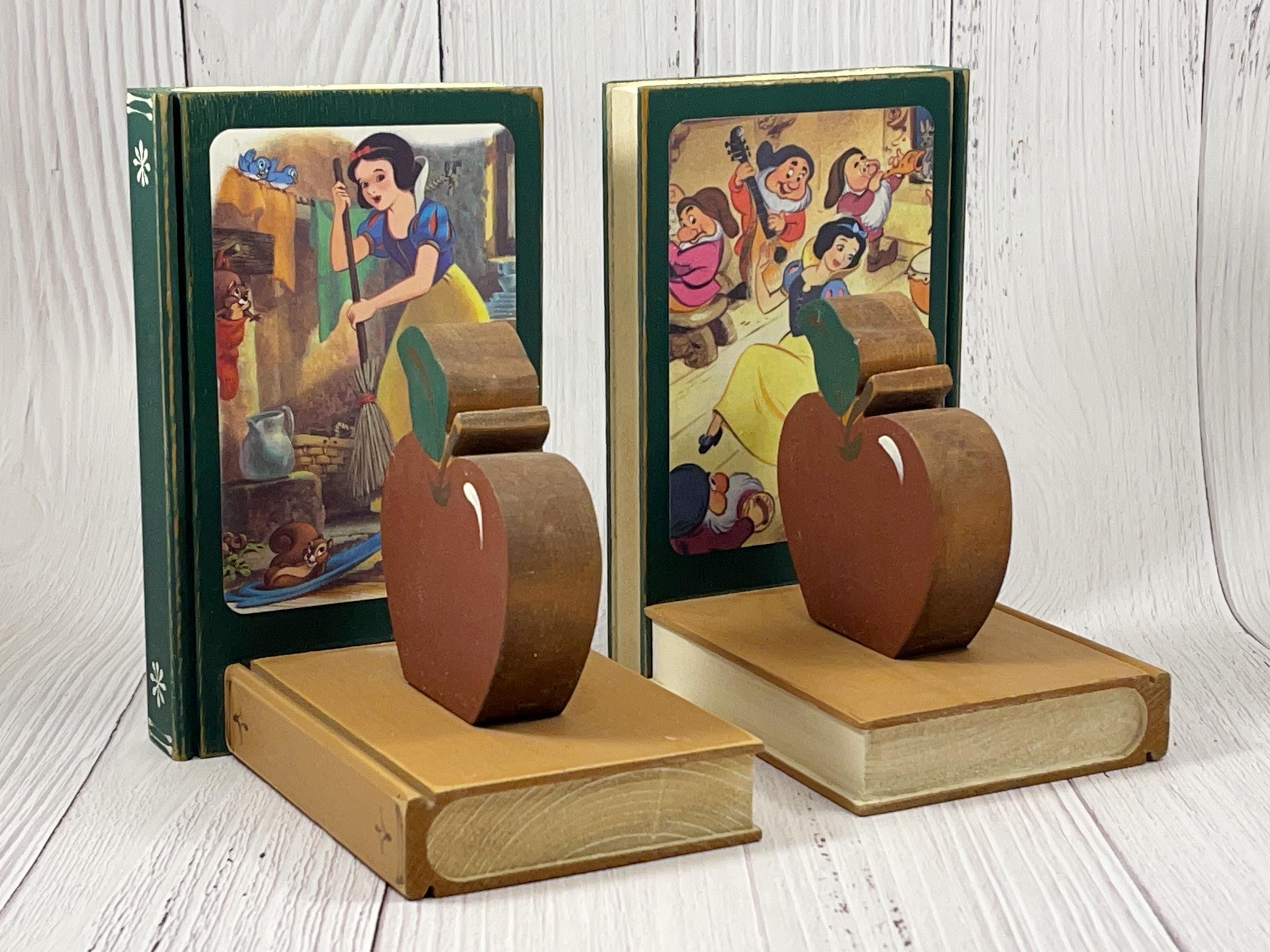 Wooden Book and Apple Bookends With Snow White Illustrations From a ...
