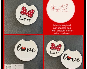 Minnie Mouse inspired car coaster pair