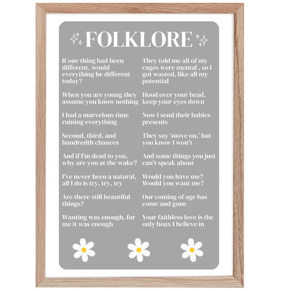 Folklore | Quotes | Lyrics | Album poster | eras tour | swiftie room | TS decor